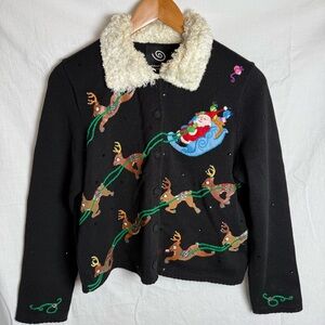 Michael Simon Light Up Christmas Sweater with Santa and Reindeer